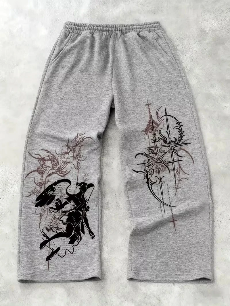 Trendige Herren Casual Gothic Sport Jogginghose Gerades Bein Herbst Neu Streetwear Jogginghose Übergröße Y2K – Detail 6