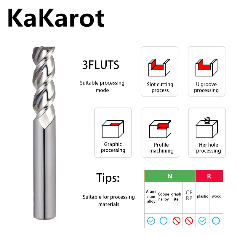 Kakarot Cnc Carbide End Mills 2 3 4 Fluit Tungsten Machine Frees Gereedschap Metalen Key Seat Gezicht Router Bit HRC50 55 65 Molen