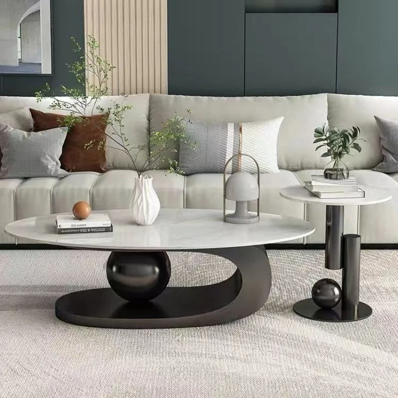 

Light luxury small apartment rock slab oval coffee table rental room coffee table household living room explosion