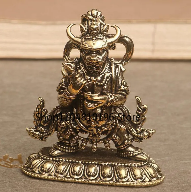 Bronze Mahakala god of wealth Yama-raja Tibet Buddhism ox head Buddha Statue 6cm