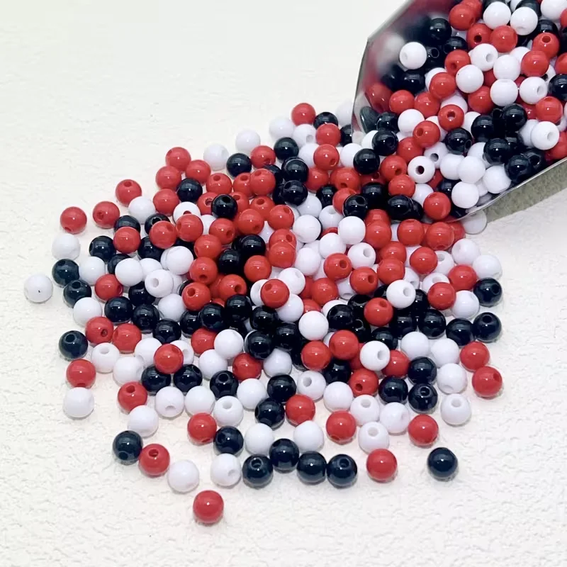 200 Stück 6mm Weiße, Rote und Schwarze Acrylperlen in Mischfarben für DIY-Handwerk, Bekleidungsherstellung und Schneiderbedarf – Detail 6