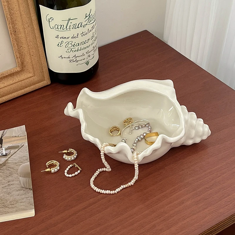 CuteLife Ins Shell Ceramic White Storage Box Home Decoration Make Up Jewelry Organizer Display Table Earrings Necklace Ring Case
