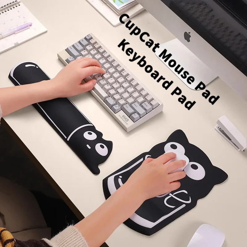 Cute Cupcat Style Ergonomics Memory Foam Mouse Pad PU Anti-Slip Support Wrist Relieve Pain Keyboard Pad For Computer Office Game