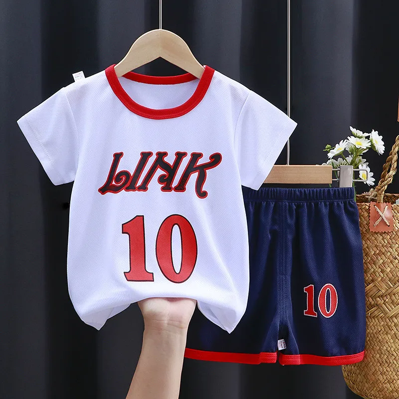 New Summer Sports Basketball Clothes Boys T-shirt Suit Kid Girls Fashion Leisure Sleeveless Baby Vest + Pants 2pcs Sets