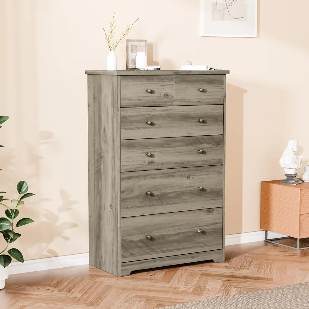 

Tall Dresser, Rustic Grey Dresser 6 Drawer Chest of Drawers, Wood Gray Dressers for Bedroom, Hallway, Home Office