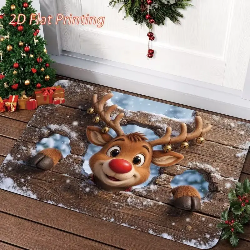 VIKAMA Christmas Area Rug Santa Claus Brick Wall Small Rug For Entryway Front Door Winter Holiday Floor Mat Festive Home Decor
