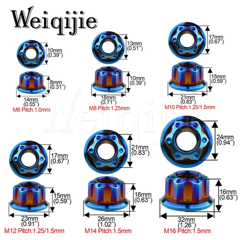 Weiqijie Titanmutter M6 M8 M10 M12 M14 M16 Torx Flänsmutter Sexkantig Titanmutter Fästelement för Motorcykel Bil Cykel 10 best sales m14 mutter - №3