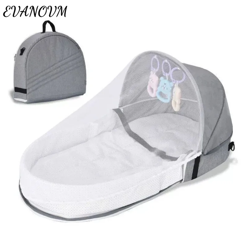 

Удобная складная детская кроватка с защитой от столкновений и москитной сеткой, удобный матрас, дорожная кроватка для кемпинга новорожденных