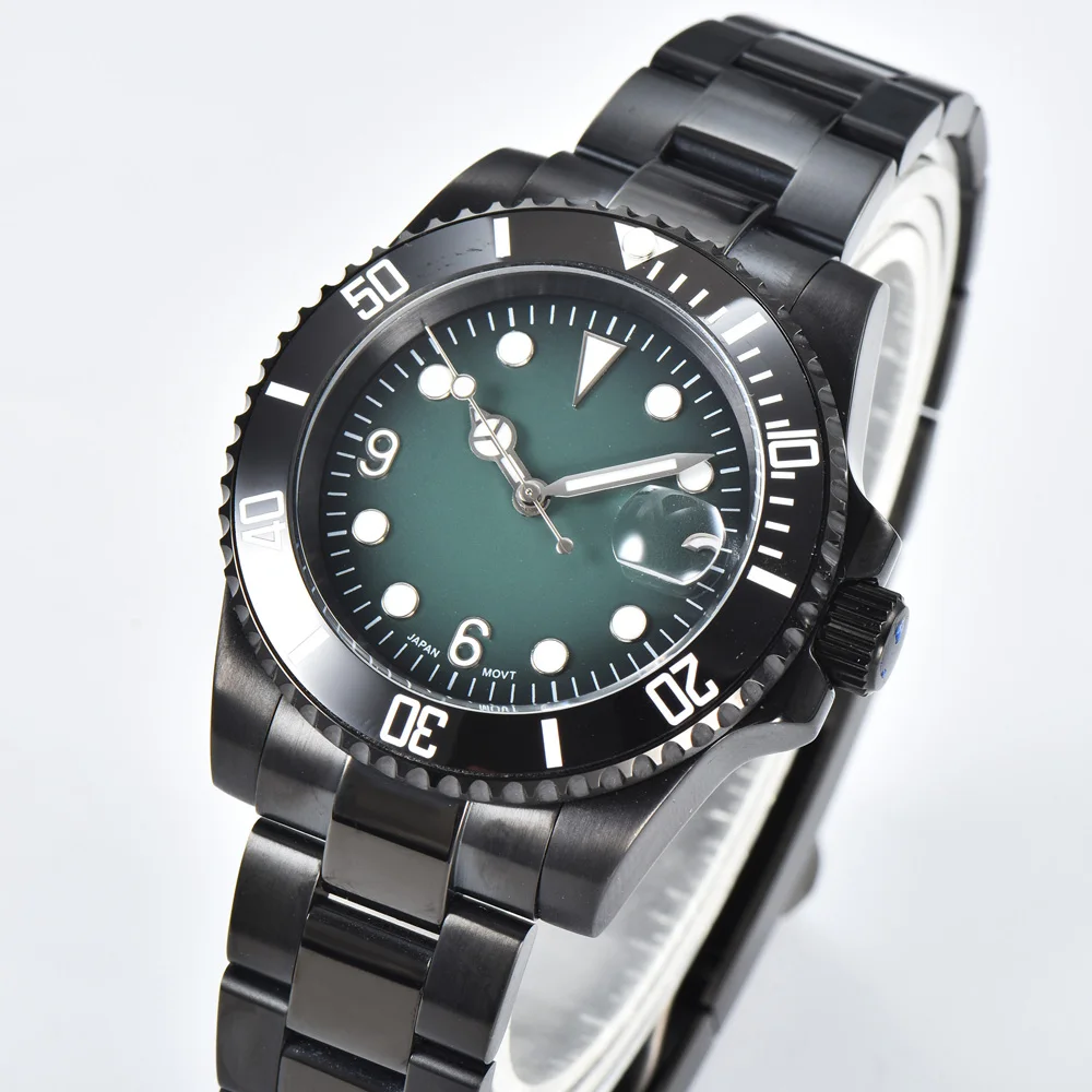 Hot Sale 40mm Black NH35 Classic Men's Automatic Watch, Stainless Steel Sapphire Crystal Solid Back Business Sports Waterproof