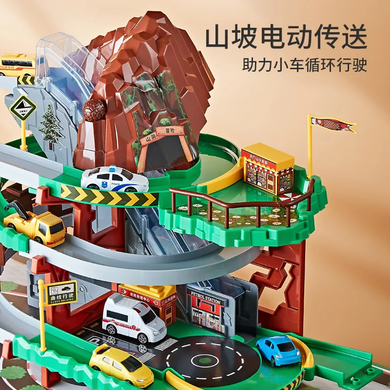 Car Track Toy Dinosaur Mountain Road Parking Garage Gas Station Store Car Diversion Educational For Boys 3-6 Years Old