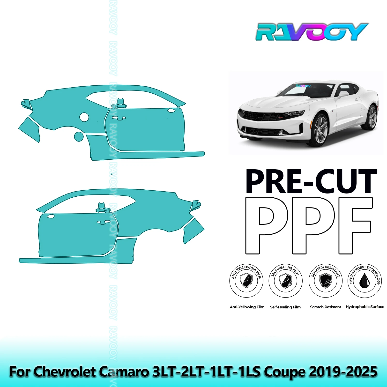 

For Chevrolet Camaro 3LT-2LT-1LT-1LS Coupe 2019-2025 8.5mil Pre-Cut PPF Door & A/B Pillar Kit TPU Paint Protection Film Set