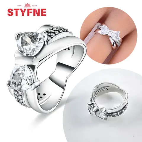 Silver 925 New Sparkling Bownot Ring Sparkling Bow Big-row Ring Original Charm Accessories for Women Jewelry Luxury Fine Gifts