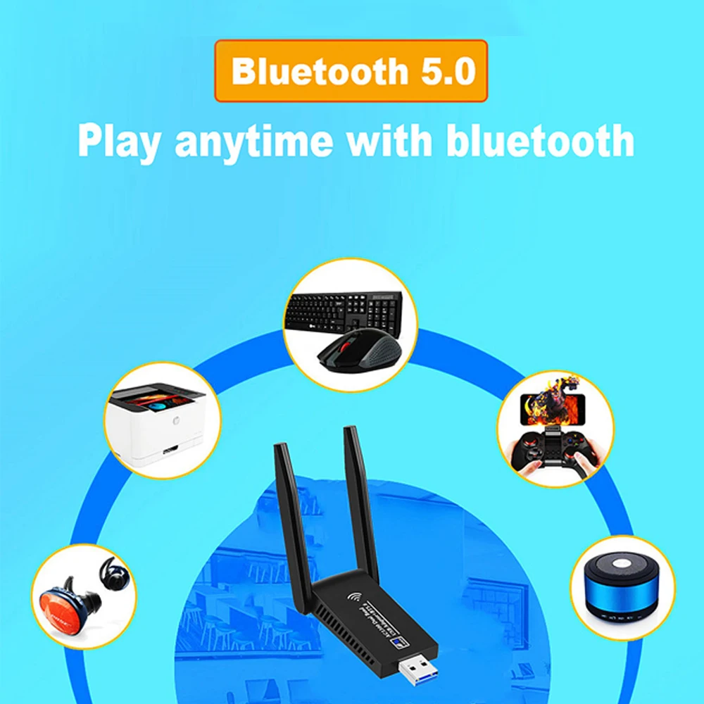 Portable Wireless Card 2.4G/5.8G Dual-Band Signal 1300mbps Wifi Receiver Laptop Card Adapter