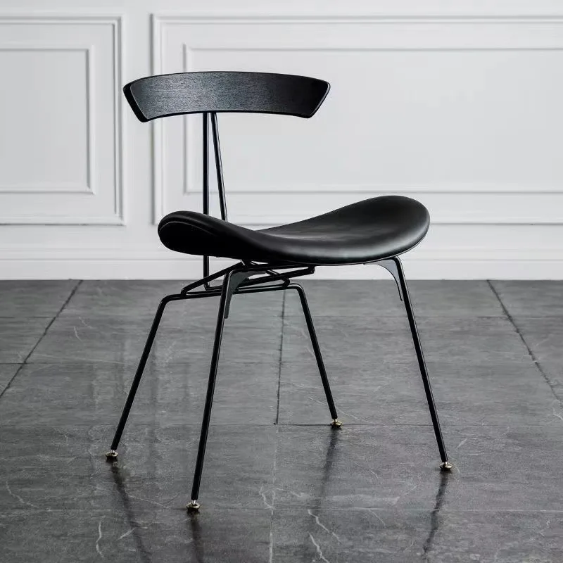 Industrial leather chair, Nordic designer casual backrest chair, solid wood vintage iron wrought light luxury ant dining chair