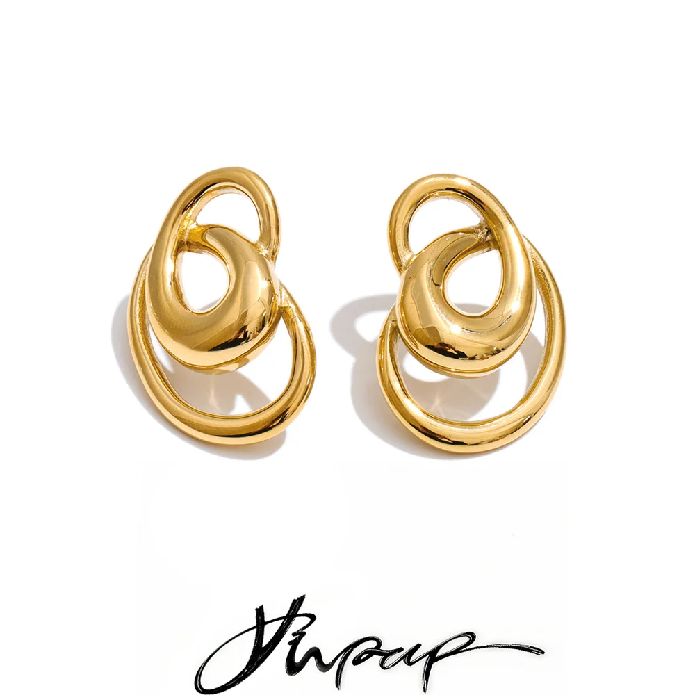 Boucles d'oreilles clous géométriques creuses en acier inoxydable brillant Yhpup – Nouveauté, bijoux polyvalents et attrayants pour le quotidien, anti-allergie