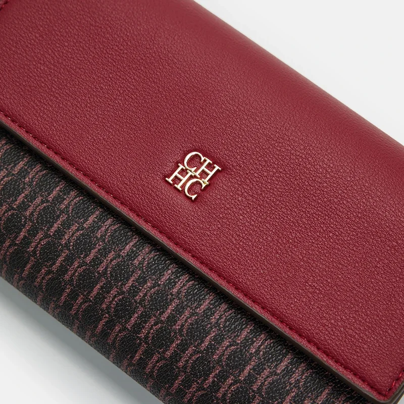 CH بورجوندي المزدوج الملمس حقيبة كروسبودي الفاخرة بو شعار نمط الذهب سلسلة أنيقة المدمجة مصمم العصرية شيك المرأة التبعي