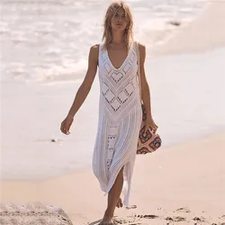 2024 New Summer Vintage Knit Swimwear Cover Up Over Size Kaftan for Women Bohemian Solid Kimono Robe Plage Biquinis Dress Bikini