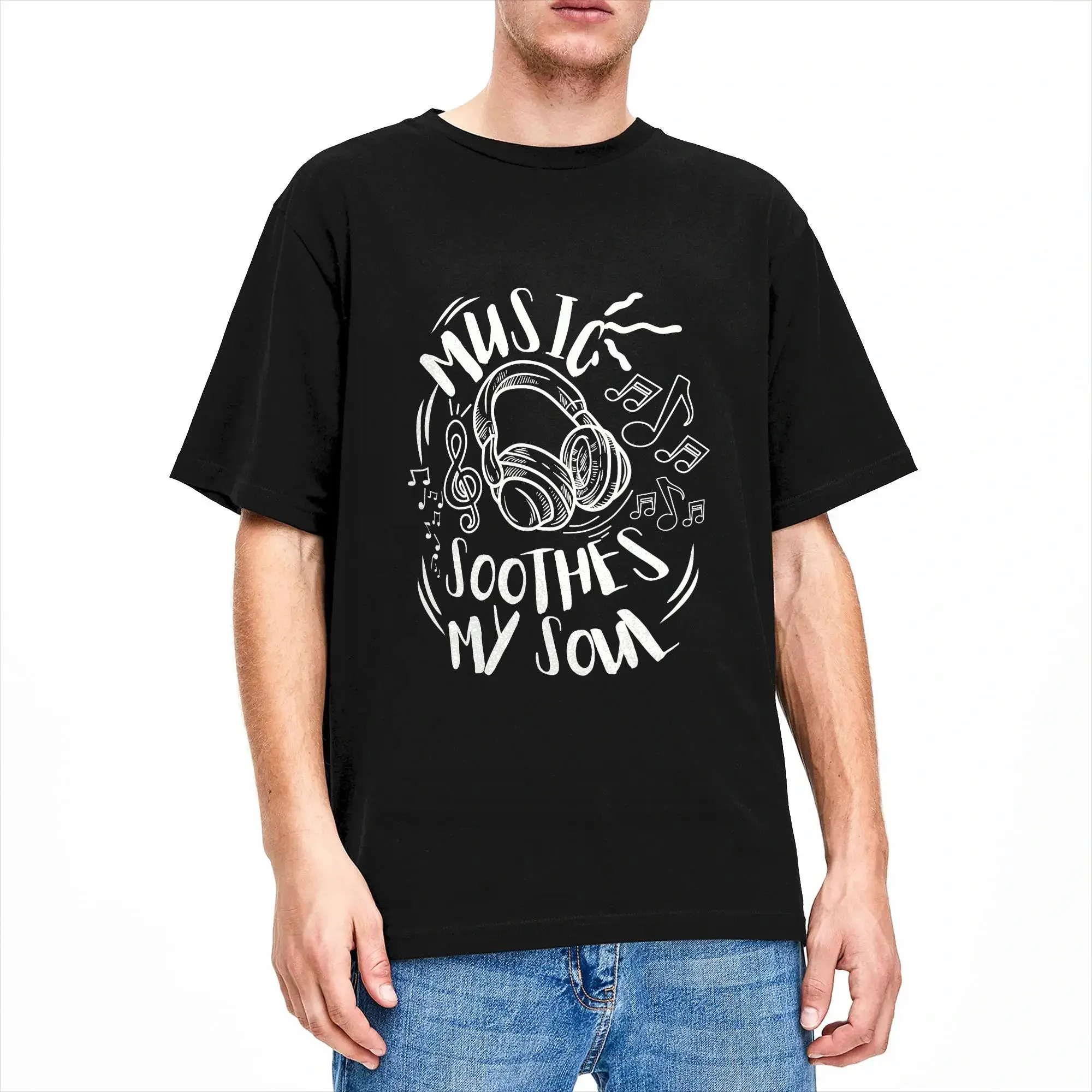 Music Soothes My Soul T-Shirt Summer  Pure Cotton T Shirts For Adult Printed Tee Shirt Short-Sleeve Y2K Basic Tees