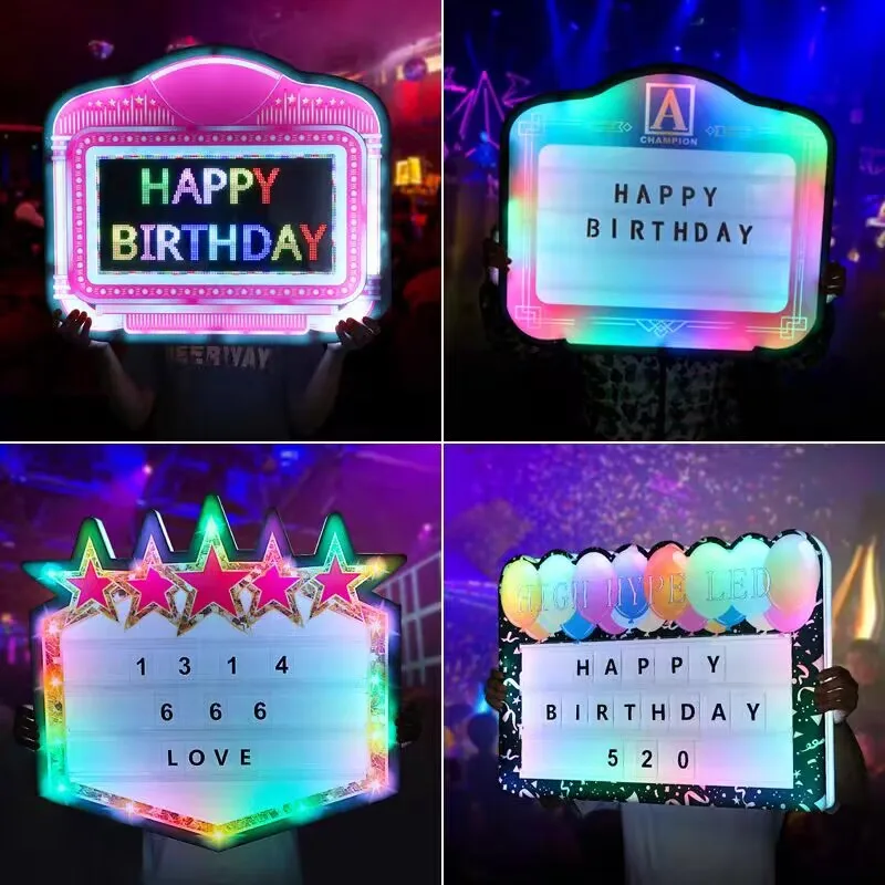 

Custom Happy Birthday Nightclub LED Marquee Message Board Sign Bottle Presenter VIP Service with 3 sets Interchangeable Letters