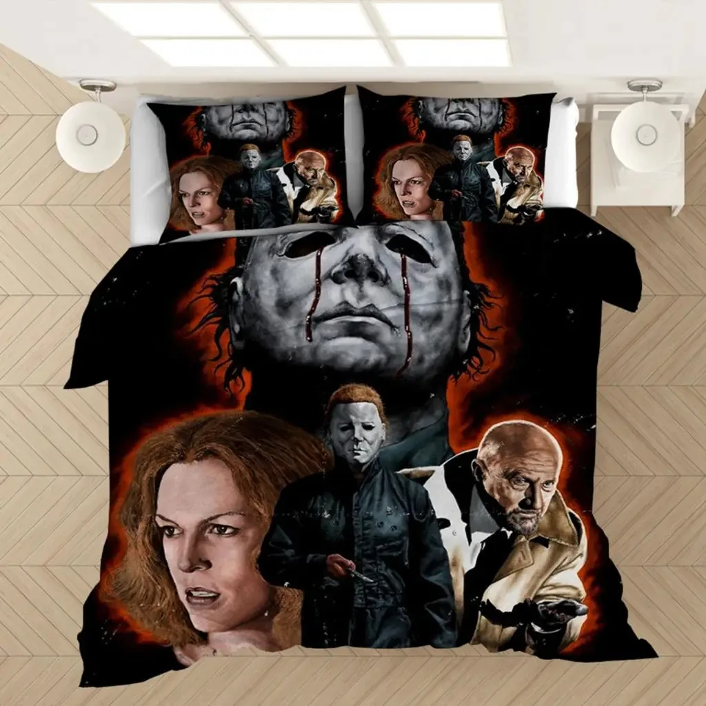 3D Print Horror Michael Myers Halloween Bedding Set Boys Girls Twin Queen Size Duvet Cover Pillowcase Bed Kids Adult