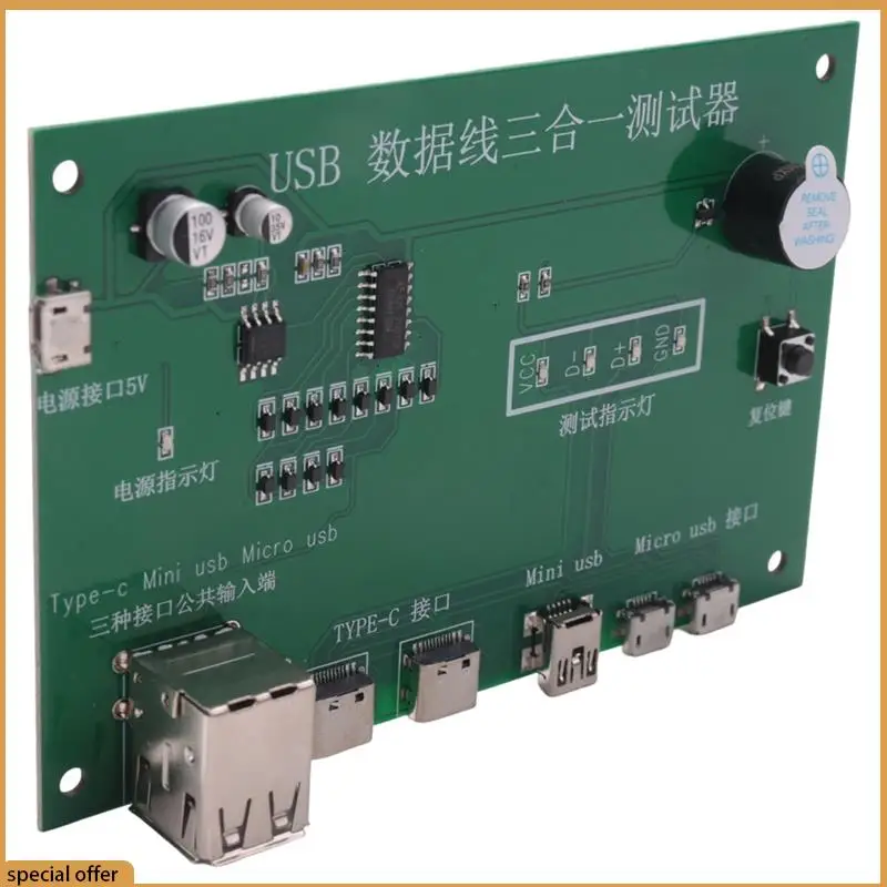 

A68Z 2X 3 In 1 USB Cable Triad Tester Charging Cable Test Card Tpye-C Mini USB Miniusb PCB Board Data Wire Test Fixture