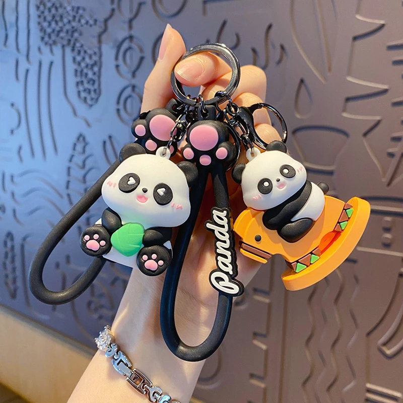 Creative Dragon Boat Festival Bamboo Shoots Zongzi Panda Car Keychain Cute Ride Rocking Horse Panda Palm Print Lanyard Key Chain