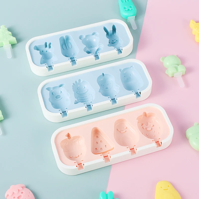 Healthy Cartoon Silicone Ice Cream Mold Easy Popsicle Mold Reusable Ice Cream Bar Pop Molds For DIY Making Summer Favorites Tool