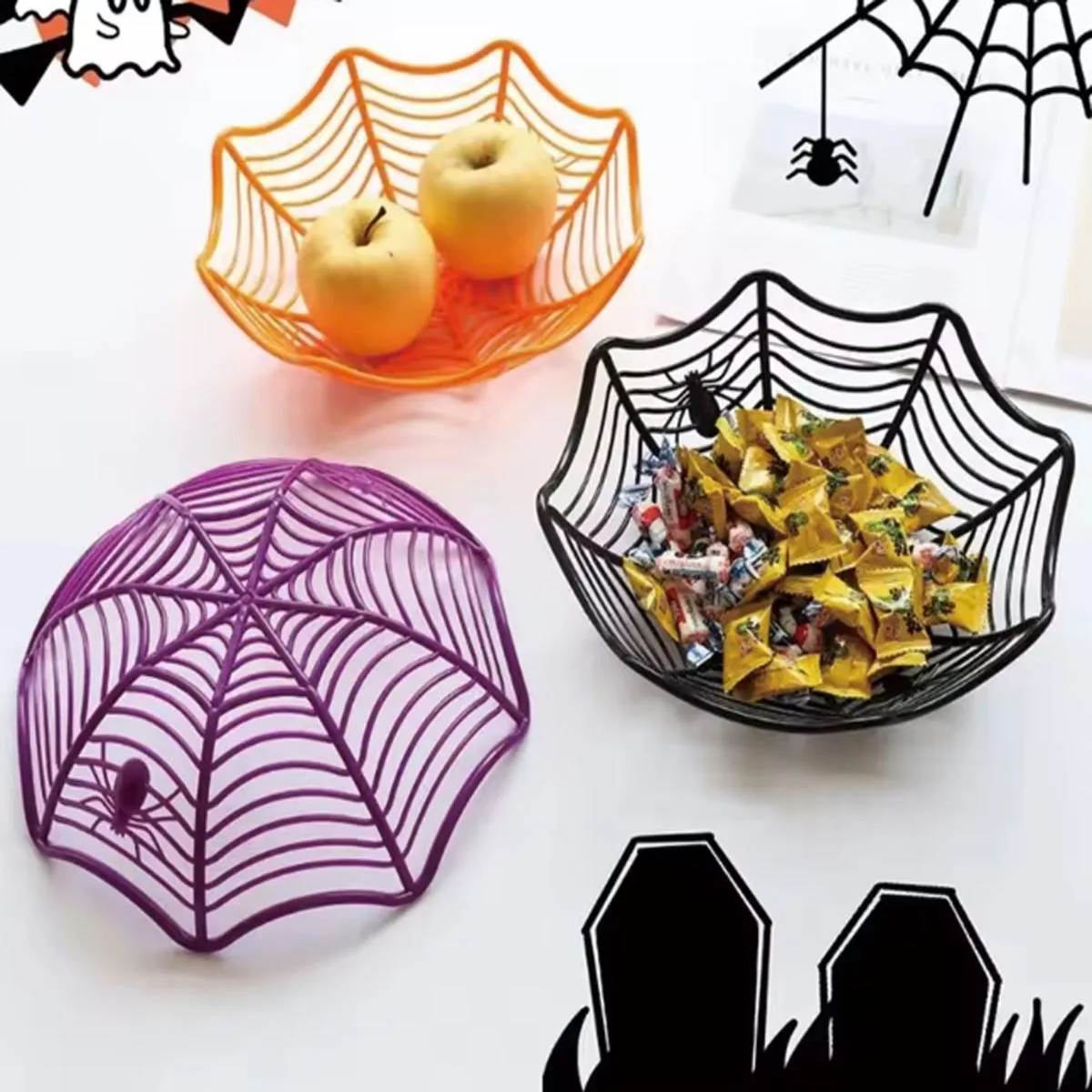 1 Stück-Halloween-Süßigkeitskorb, Spinnennetzschale, Kekse, Obstkorb, Süßes oder Saures, Dekorieren von Halloween