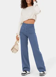 Summer Pants 2024 Women Fashion New Casual with High Waist Button Strap and Multiple Pockets Straight Leg Trousers for Female