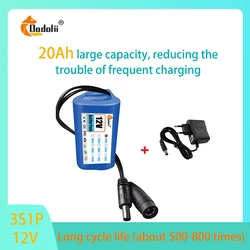 2025 New 12V battery 3S1P 12V 20Ah 18650 lithium-ion battery pack with BMS for backup power supply CCTV cameras+12V charger