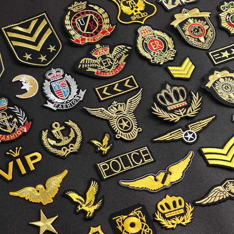 Golden Letters Icon embroidery Patches Clothe Golden Wings Moon Embroidery Applique Iron-On Decorative Handmade Badges