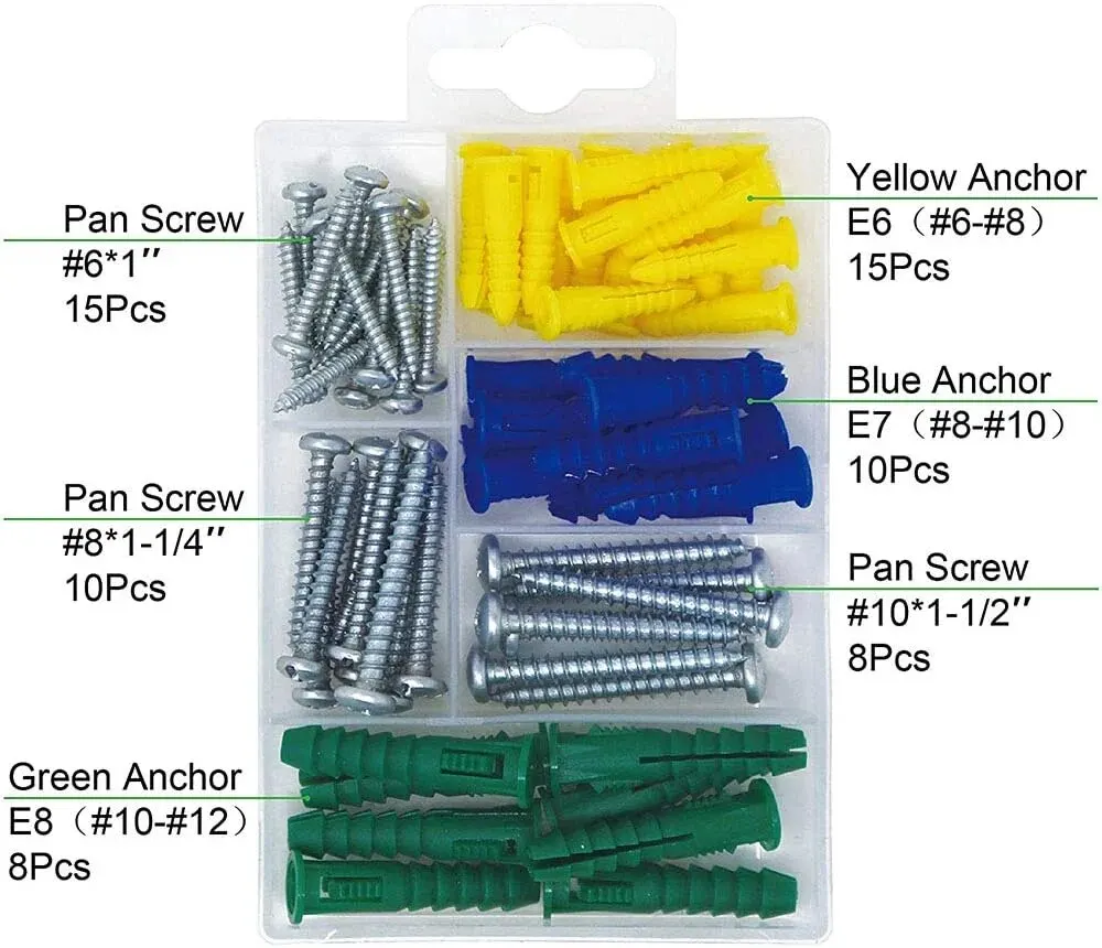 Plastic Self Drilling Ribbed Drywall and Wall Anchors with Screws Kit,66 Piece Wall Plug Anchor Expansion Bolt Pipe Column