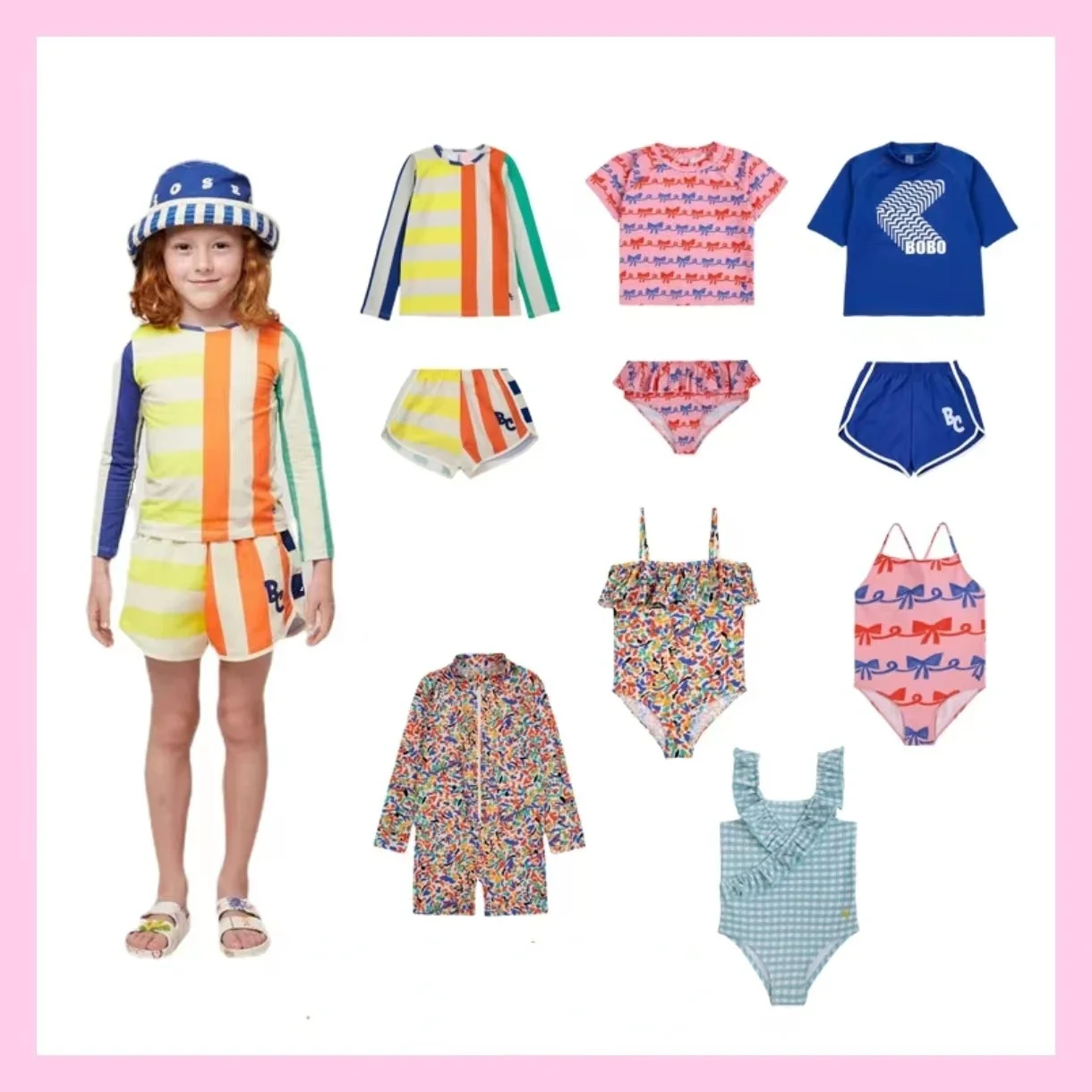 

Kids Swimwear 24 Summer Boys Beach Swimsuit Girls Print Suspenders Swimsuit Girls One-piece Swimsuit Boys Swim Trunks