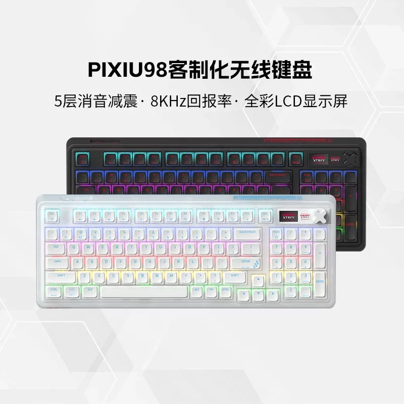 Teclado mecânico gamer CHERRY PIXIU98 8K sem fio, com teclas completas, hot-swappable, retroiluminado RGB.