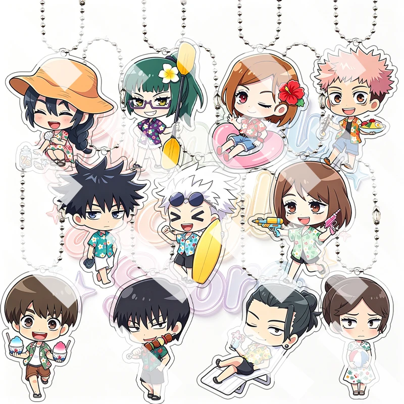 Llavero de acrílico de anime Jujutsu Kaisen con Yuji Itadori y Satoru Gojo, ideal para la playa en verano, colgante para mochila, regalo para fans.