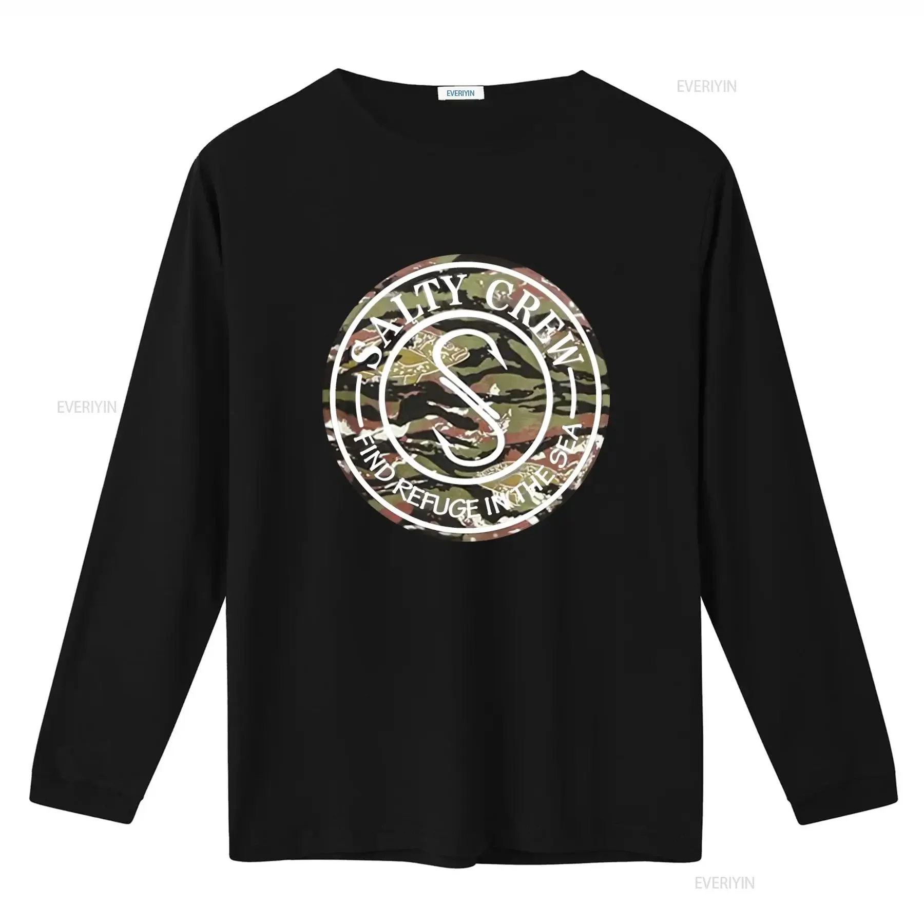 Salty Crew Camo Fishing Hook T Shirt Find Refuge In The Sea Comfortable Cotton For Outdoor Enthusiasts vintage Washed homme