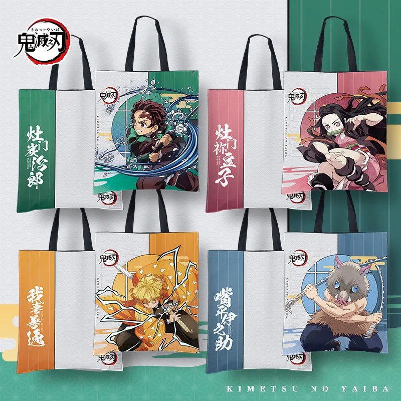 

Anime Demon Slayer Kamado Tanjirou Nezuko Cosplay Canvas Bag Large Capacity Commuter Tote Satchel Ambitus