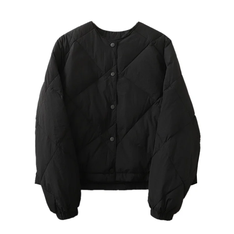 Winter Women's ort Puffer Jaet Diamond Pattern Design ey High-End Cotton Bread Sle Coat Vintage Loose Fit Long Sve