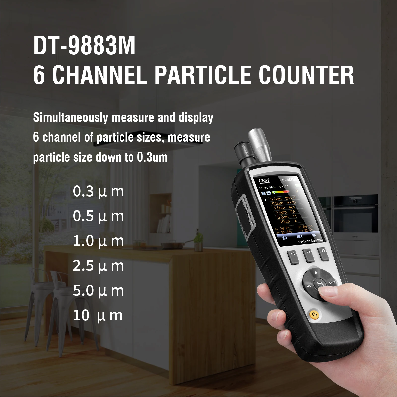 

type Multifunction dust particle Handheld Air Laser Particle Counter 8 in 1 particle counter DT9883M