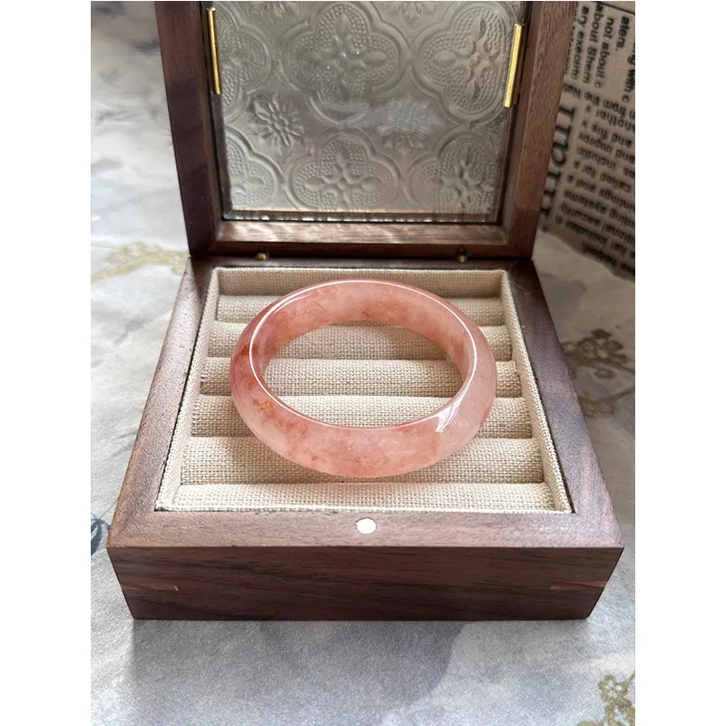 

Браслет из натурального розового золотого шелка с нефритом и цветком персика, круглый, для женщин и девушек