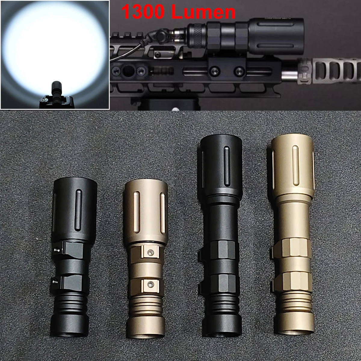 

1300Lumen Metal Light V2 Tactical Led Powerful Flashlight Metal Scout Light Hunting Torch Fit M-LOK 20mm Picatinny Rail Mount