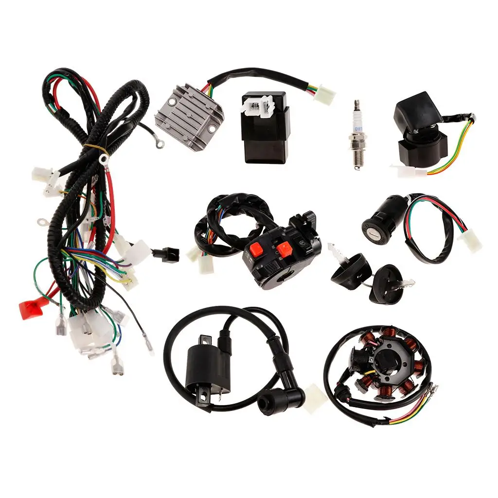 1 set Wiring Harness Loom CDI Ignition Coil Spark Plug Key Switch for 150cc 250cc ATV Dirt Bike Stator