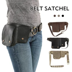 Women's Waist Bag Medieval Pu Leather Hip Strap Vintage Shoulder Bag Outdoor Sports Adjustable Zipper Button Women's Waistpack