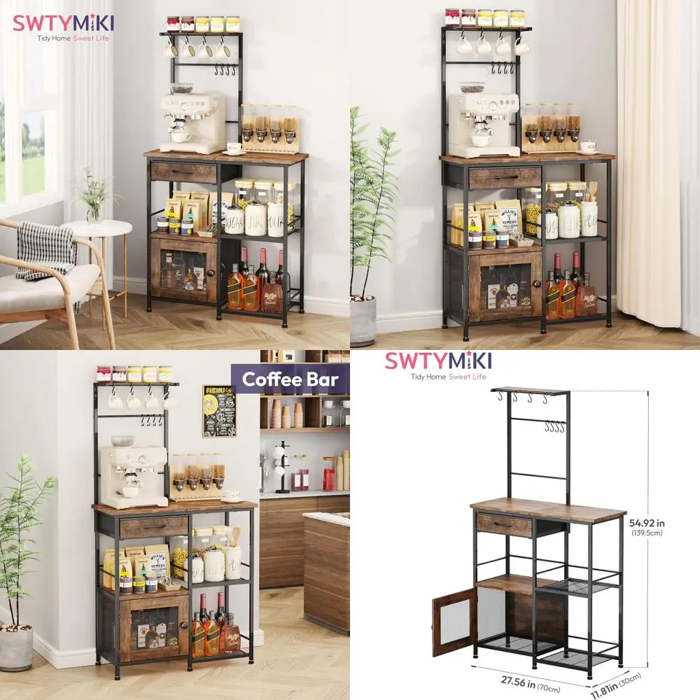 

Multi-Functional Hanging Rack Coffee Bar Stand, Compact Sideboard Cabinet for Kitchen or Living Room