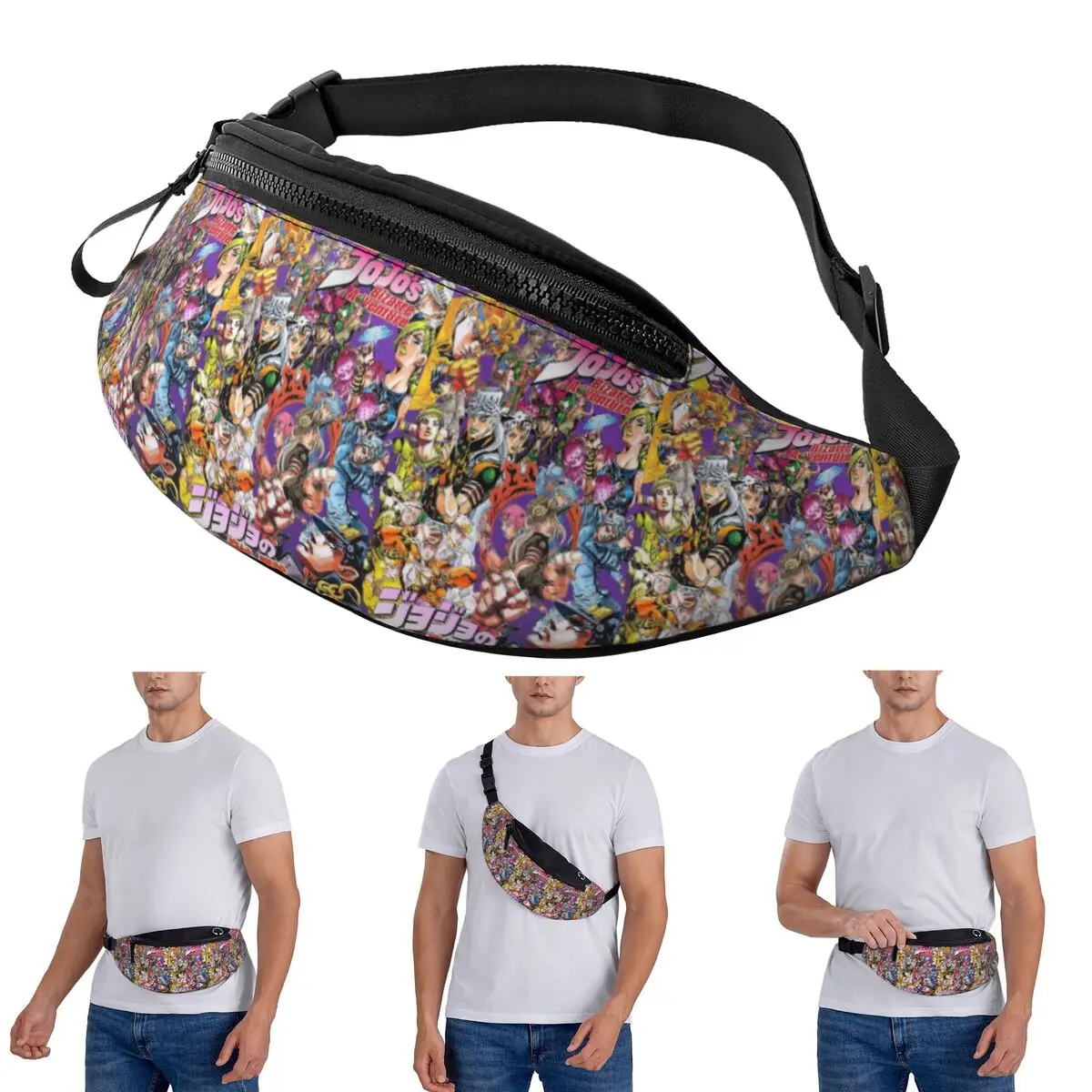 

Crossbody Waist Bag Jojo Bizarre Adventure Anime Cartoon Men Women Fanny Pack Travel Running Money Phone Pouch