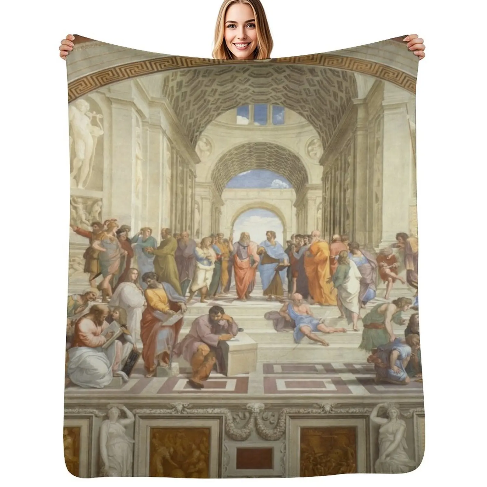 Cobertor Decorativo da Escola de Atenas de Raffaello di Sanzio, Design Moderno, Cobertor Macio para Decoração de Casa
