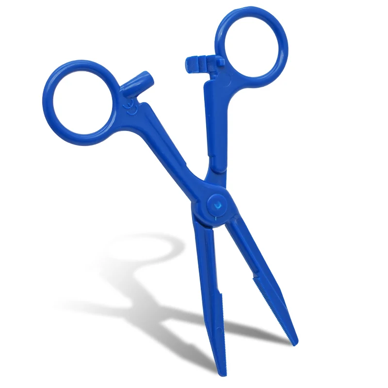 12 قطعة/المجموعة/مجموعة ملقط مرقئ للاستعمال مرة واحدة مقص بلاستيكي أزرق لملقط جراحة الأسنان معدات طبية أدوات طبيب الأسنان