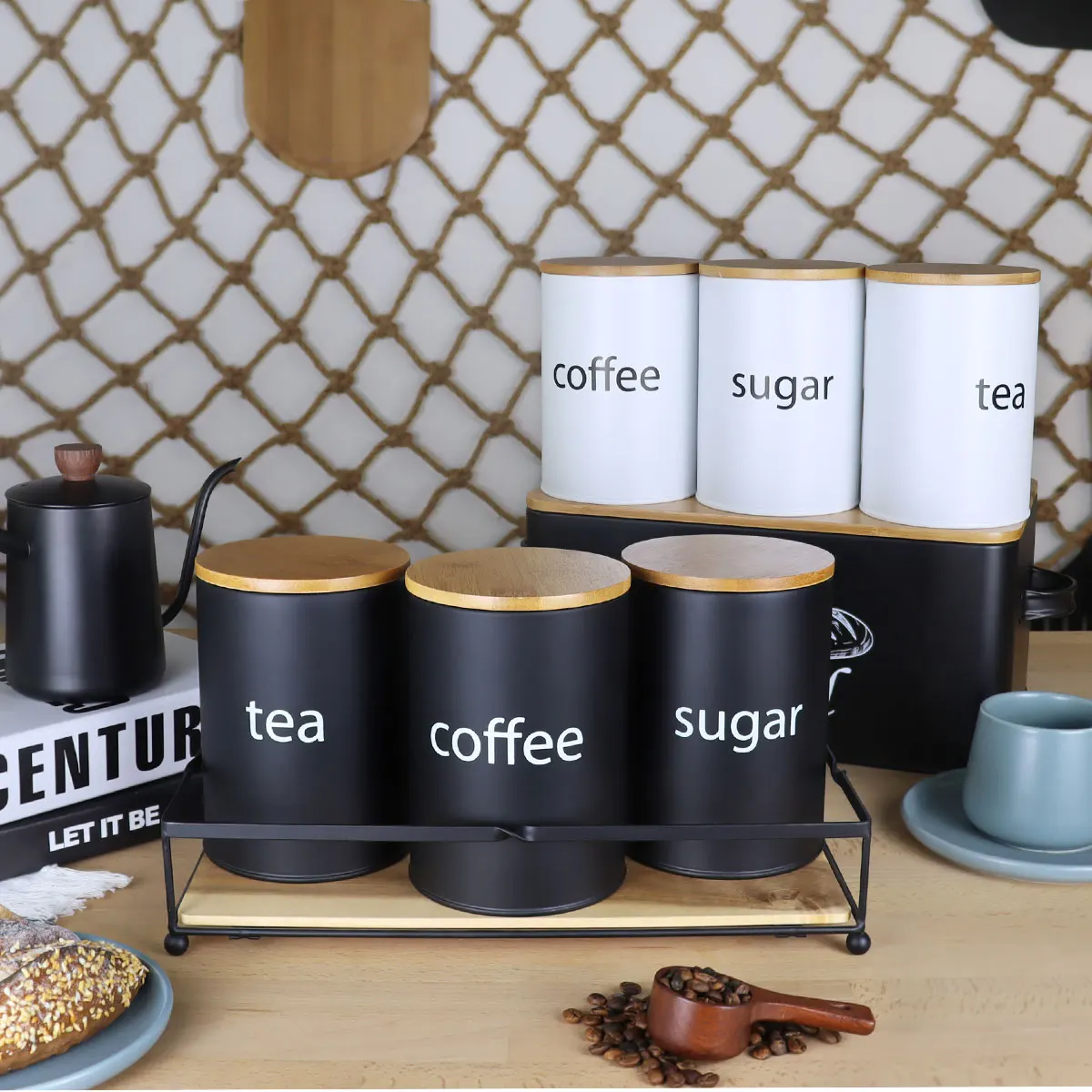 3pcs Sugar Tea Coffee Jar Metal Kitchen Storage Canister Round Square Candy Biscuit Loose Tea Leaf Containers Box With Covers