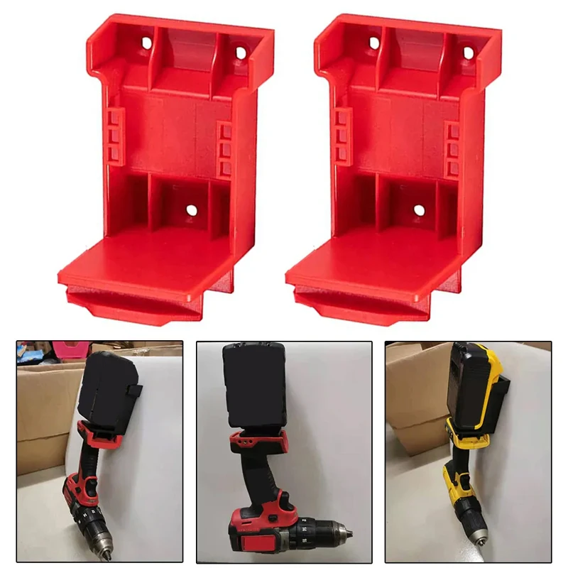 2PCS 2-in-1 Power Tool Holder Battery Mount Hanger Stand for Dewalt 20V for Milwaukee 18V Battery&Tool Storage Rack Bracket