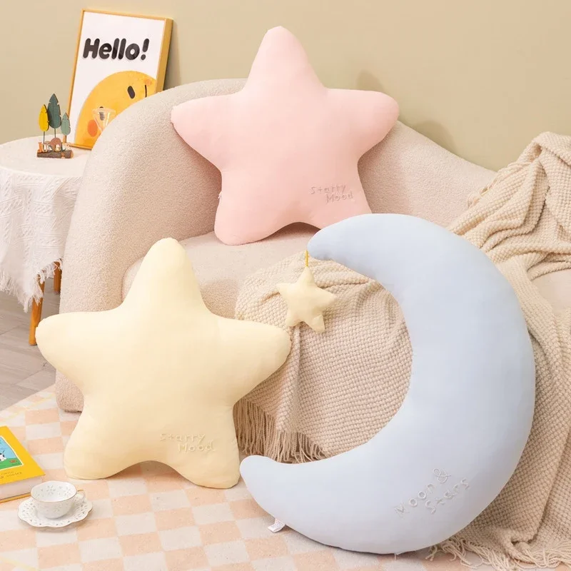 

High Quality Cartoon Moon Yellow Star Plushie Cushion Stuffed Cute Weather Plush Toy for Kid Bedroom Decor Sofa Throw Pillow